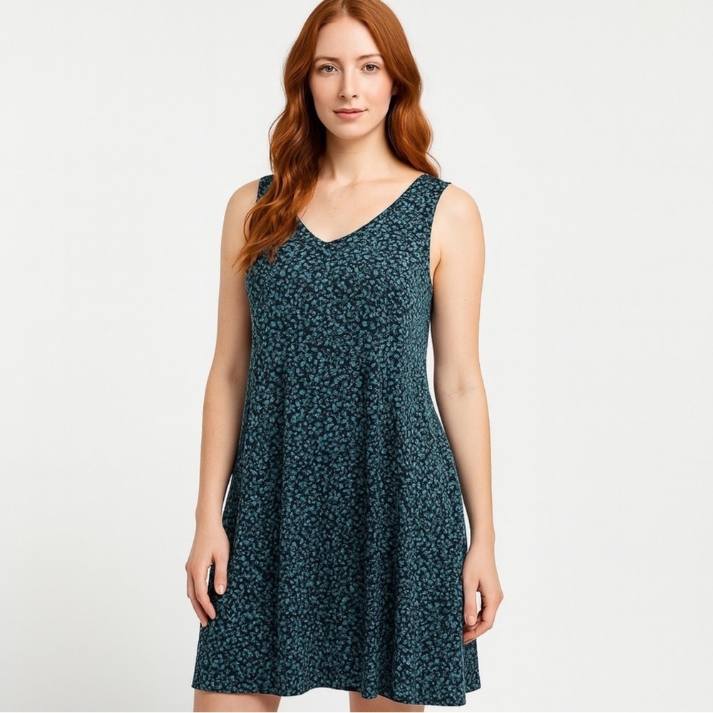 Sleeveless Teal Floral V-Neck Mini Dress